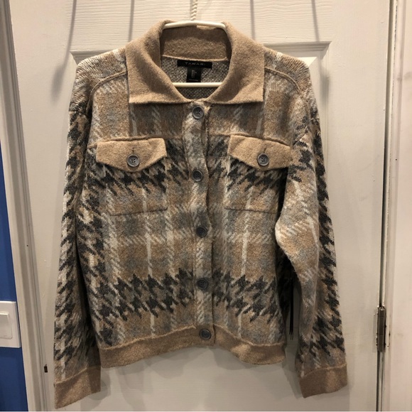 Tahari Neutral Plaid Sweater L - Picture 1 of 9